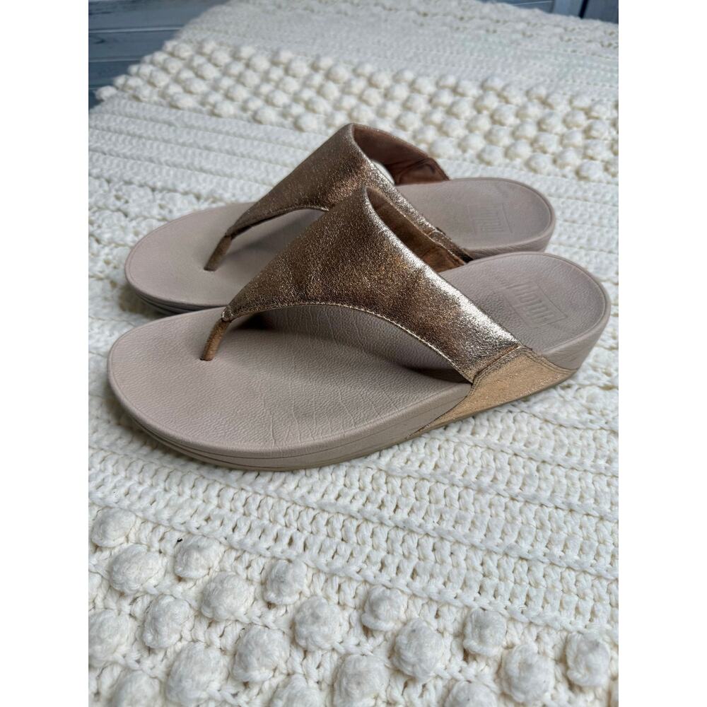 FITFLOP Women's 9 LULU Leather Toe Post Sandal Shoes Pink Rose Gold Glitter - Picture 7 of 12